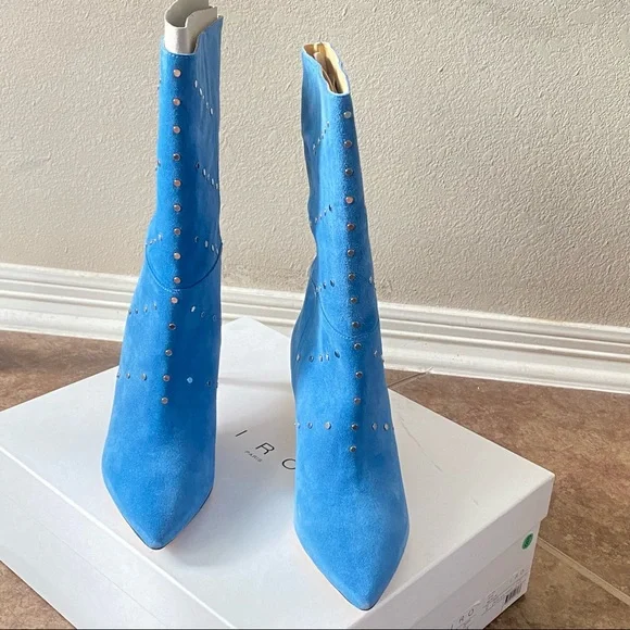 IRO Milliow Studded Blue Vintage Women's Ankle Leather Suede Boots Booties - Picture 6 of 13